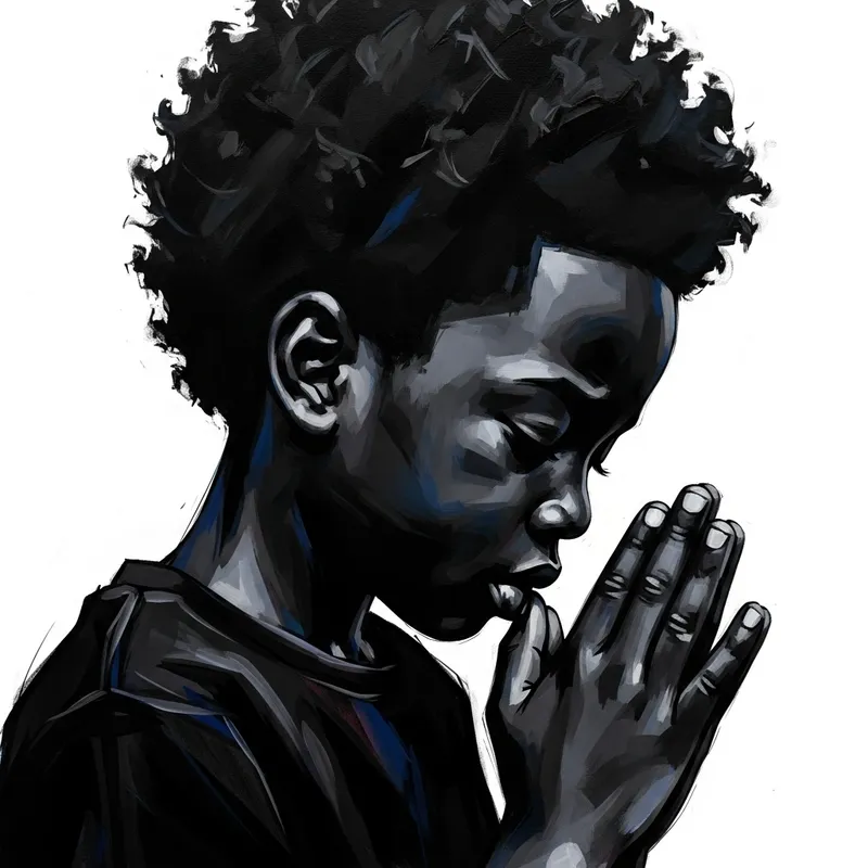 Black Afro Boy Praying - Abstract Art of Diversity