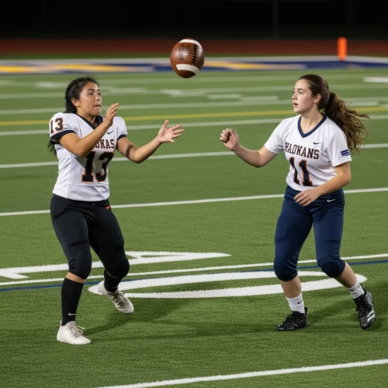 Brown Haired Girl Passes to Brunette Teammate in Soccer Game - Goal Assist