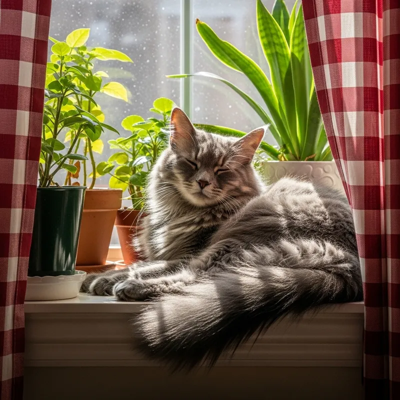 Adorable Cat Bathing in Sunlight