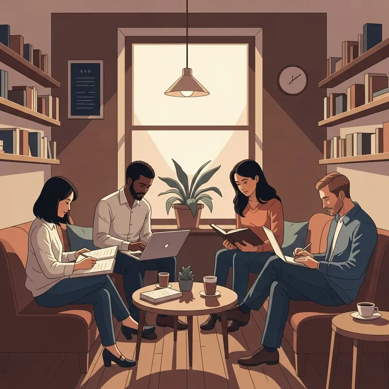 Introverts Networking in a Cozy Coffee Shop