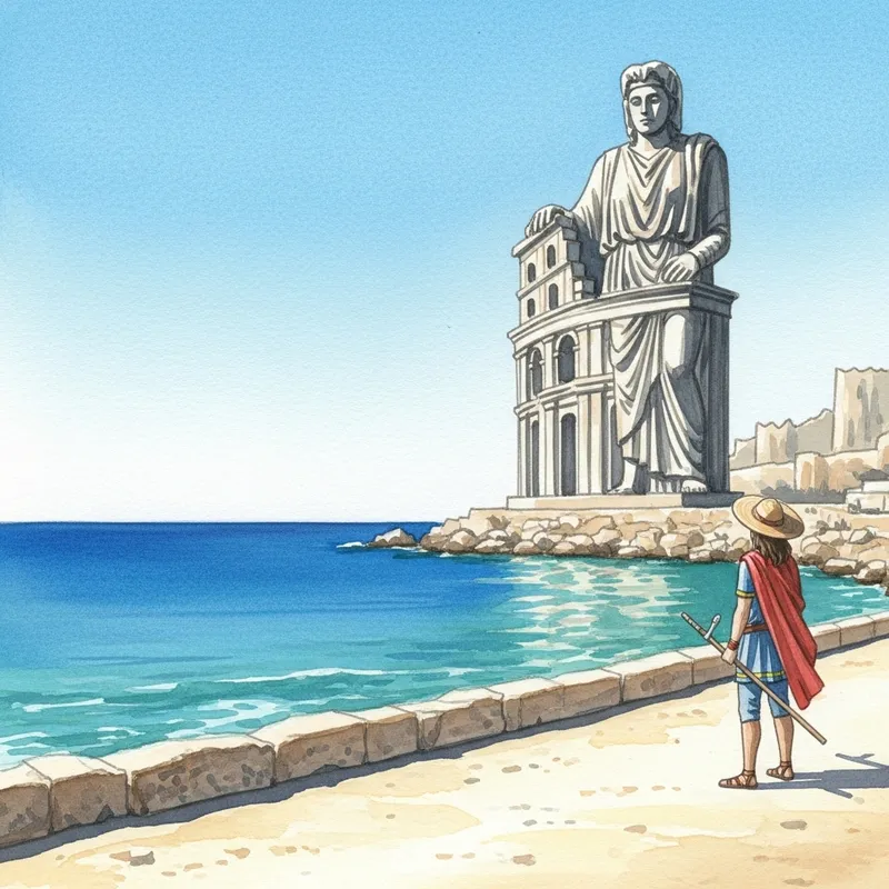 Majestic Colossus of Rhodes in Watercolor Style