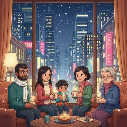 Cozy Evening with Diverse Individuals in Urban Cityscape