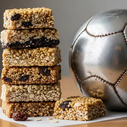 Texture-Rich Granola Bars and Worn-Out Leather Ball Composition