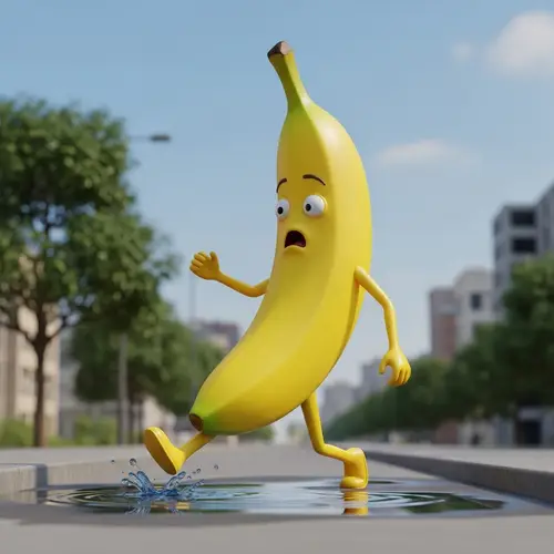 Walking Banana Slips - Surprising Moment on City Sidewalk