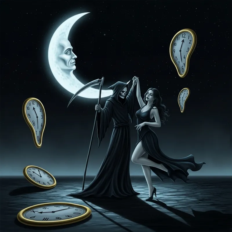 Surreal Dancing Grim Reaper Art - Haunting Beauty and Timelessness