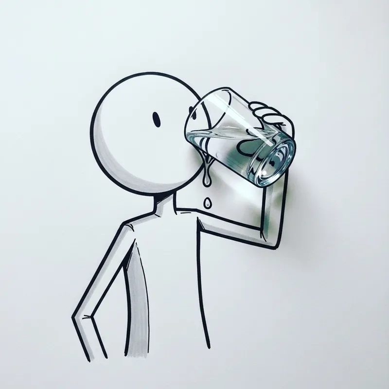 2D Stick Figure Enjoying Water – Hand-Drawn Art
