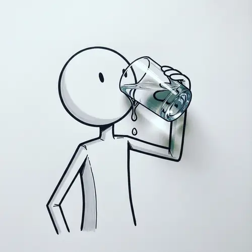 2D Stick Figure Enjoying Water – Hand-Drawn Art