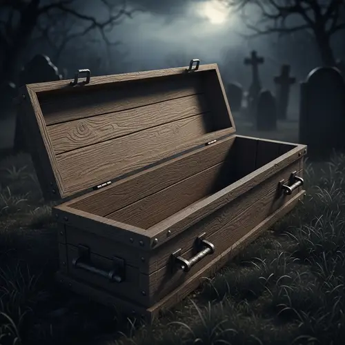 Creepy Old Coffin in Mysterious Moonlit Graveyard