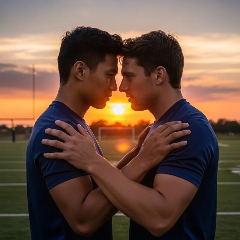 Ronaldo and Messi Embrace at Sunset