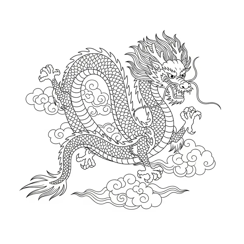 Simplified Chinese Dragon Outline Art in Traditional Style