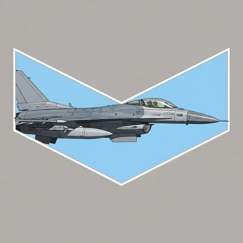 Chevron Shape with Grey F-16 Fighter Jet
