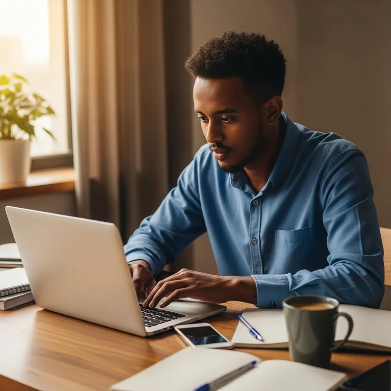 Determined Ethiopian Student Studying with Focus