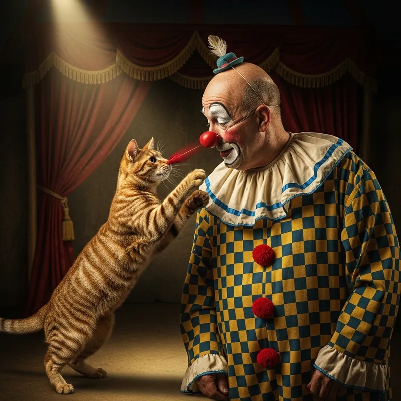 Cat playing with a circus clown