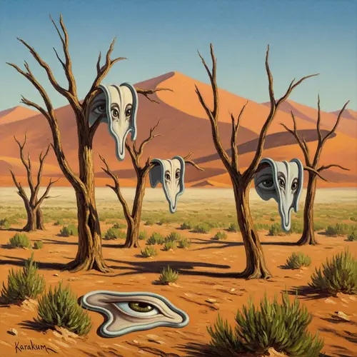 Surreal Karakum Desert Landscape with Melted Eyes