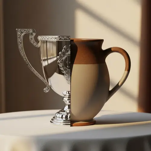 Unique Trophy and Coffee Mug Fusion Illustration