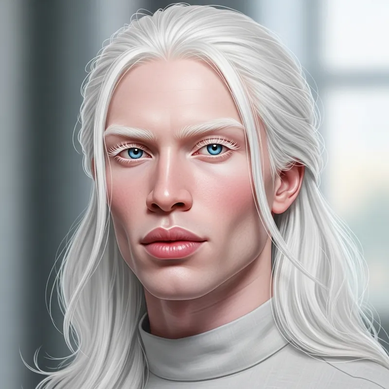 Striking Albino Man with Cat-Like Blue Eyes