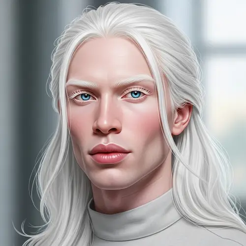 Striking Albino Man with Cat-Like Blue Eyes
