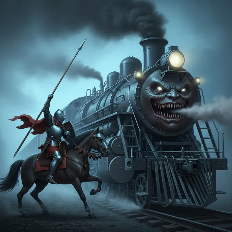 Hispanic Knight on Horseback vs. Monstrous Nightmare Train
