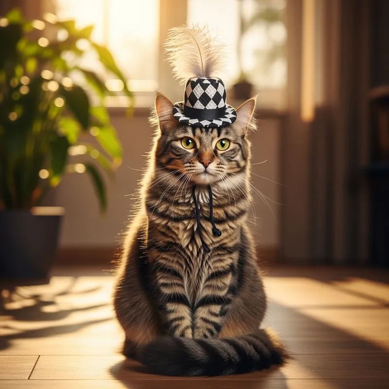 Stylish Domestic Cat in Hat | Elegant Feline Portrait Stylish Domestic Cat in Hat | Elegant Feline Portrait