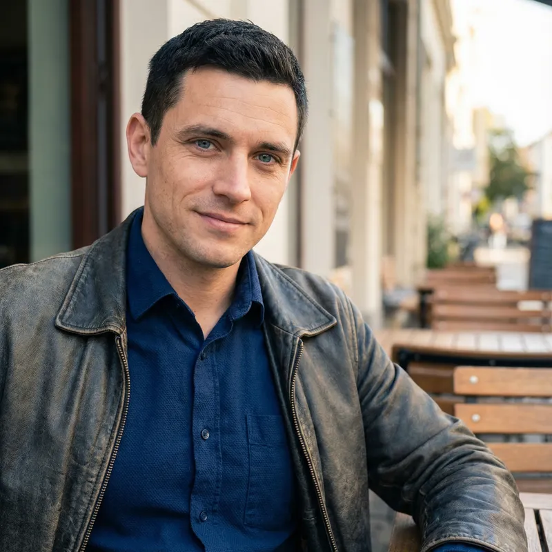 30-Year-Old Man with Black Hair and Blue Eyes