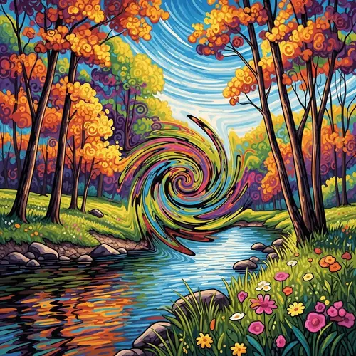 Vivid Abstract Nature Scene | Swirling Colors & Psychedelic River