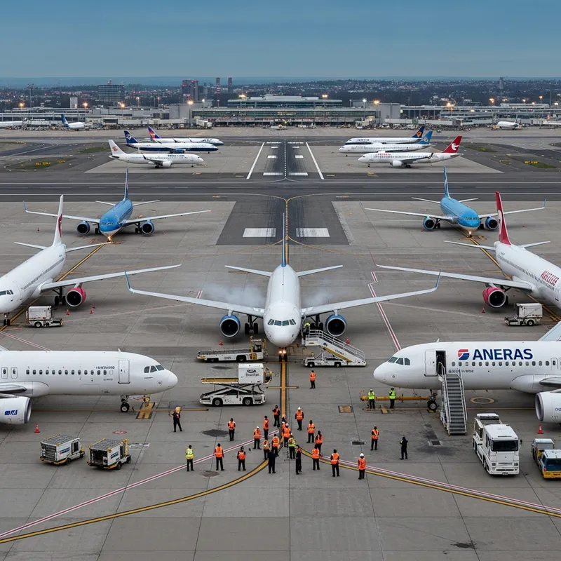Airlines at an Urban Airport: Aerial Runway View