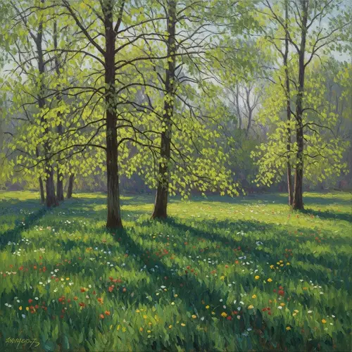 Impressionist Trees in Spring: A Lush Meadow Scene
