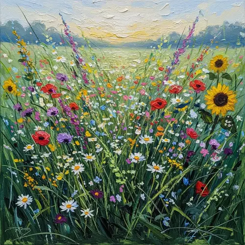 Impressionistic Wildflower Field Art | Beautiful Meadow Scene