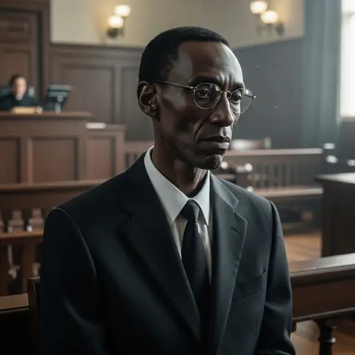 Courtroom Portrait: Gaunt-Faced Black Man in Glasses