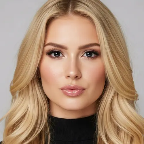 Stunning Blonde Woman with Black Eyes and Pouty Lips