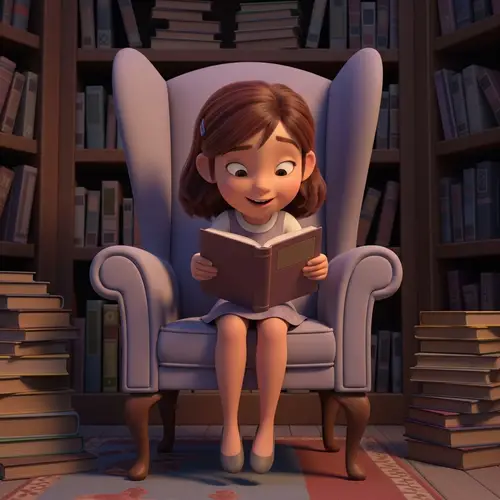Whimsical Young Girl Reading in Enchanting Library