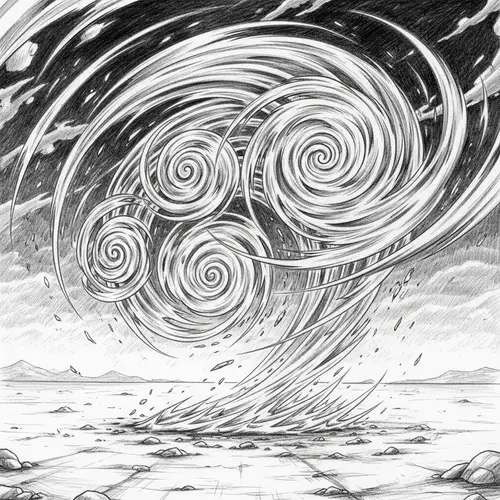 Monochrome Pencil Sketch: Vibrant Wind Swirls in Minimalist Style