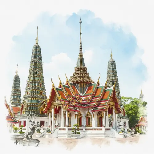 Stunning Thai Temple Watercolor Art