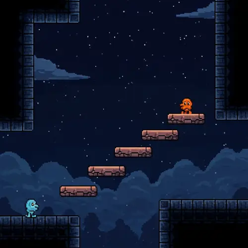 Pixel Art Night Scene: Floating Platforms in Moonlight