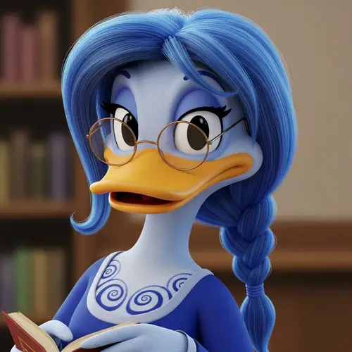 Female Duck Character with Glasses and Long Blue Hair