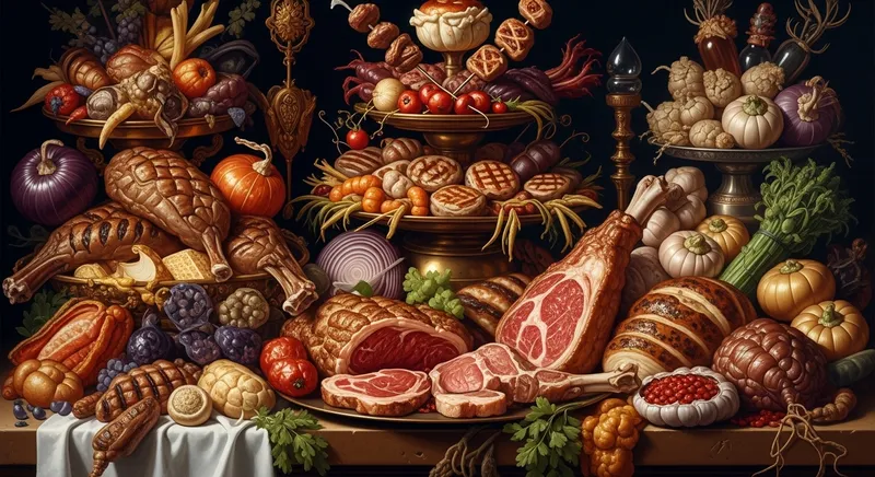 Sumptuous Still Life: Renaissance-Inspired Banquet Artwork Sumptuous Still Life: Renaissance-Inspired Banquet Artwork