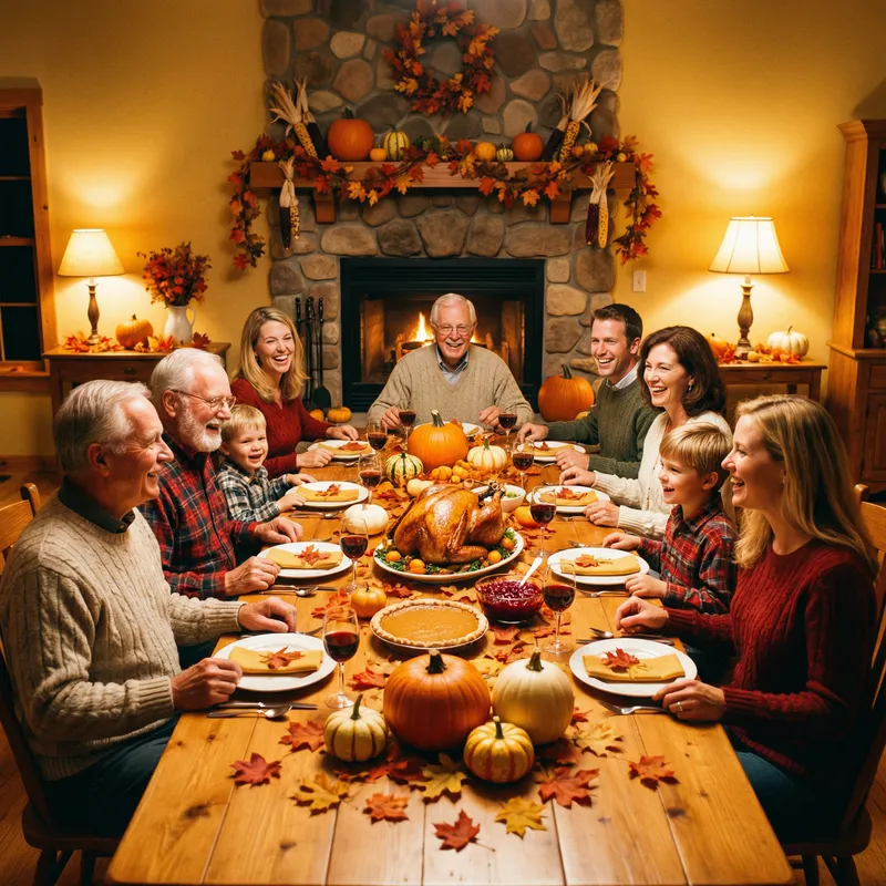 Warm Thanksgiving Family Photo - Cozy Autumn Scene