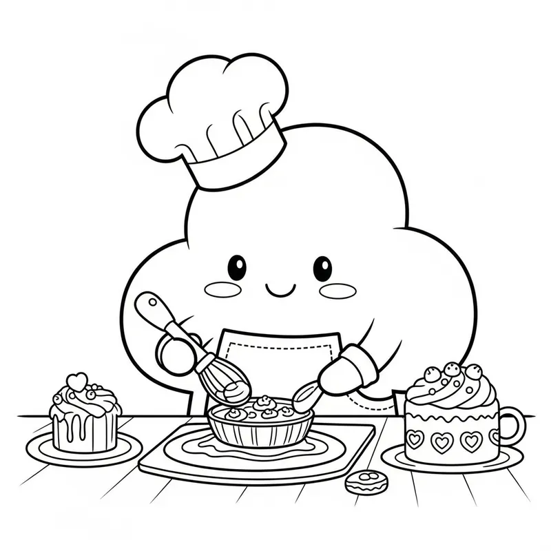 Enchanting Cloud Baking Coloring Page for Kids