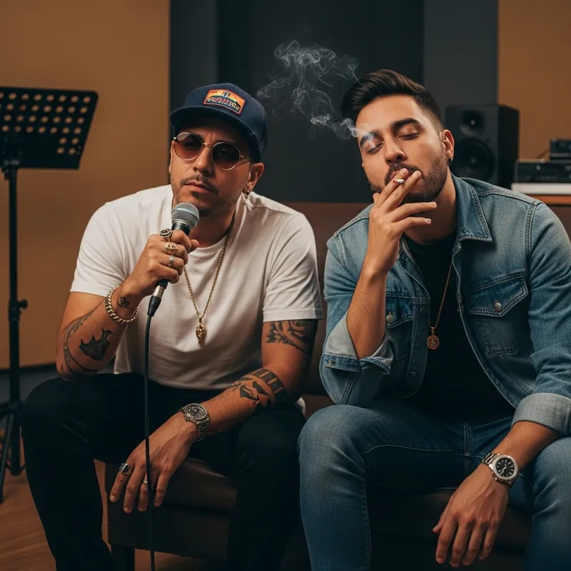 Bad Bunny and Anuel AA Smoking in Recording Studio