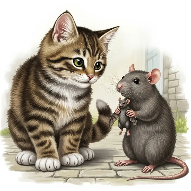 Playful Cat and Rat: Adorable Scene of Animal Fun Playful Cat and Rat: Adorable Scene of Animal Fun