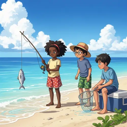 Children Fishing by the Sea - Diverse Group Enjoying a Day Out