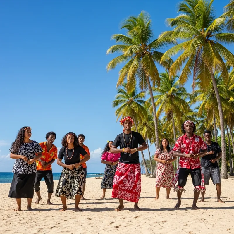 Young Reunion Creole Dancers Performing Maloya on the Beach