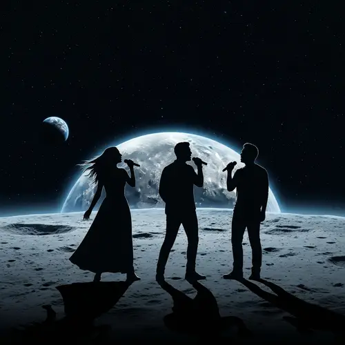 Moonlit Serenade with Diverse Silhouettes on the Moon