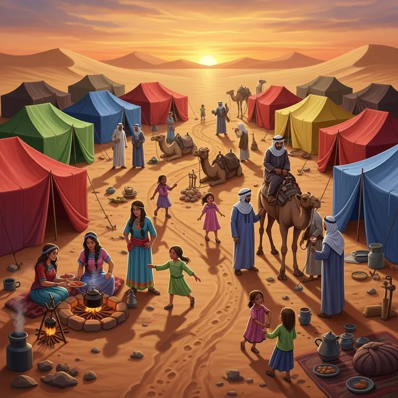 Vibrant Desert Nomad Camp | Diverse Community & Cultural Activities Vibrant Desert Nomad Camp | Diverse Community & Cultural Activities
