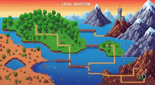32-Bit Retro Pixelated Level Selector Map - Pixel Art Adventure