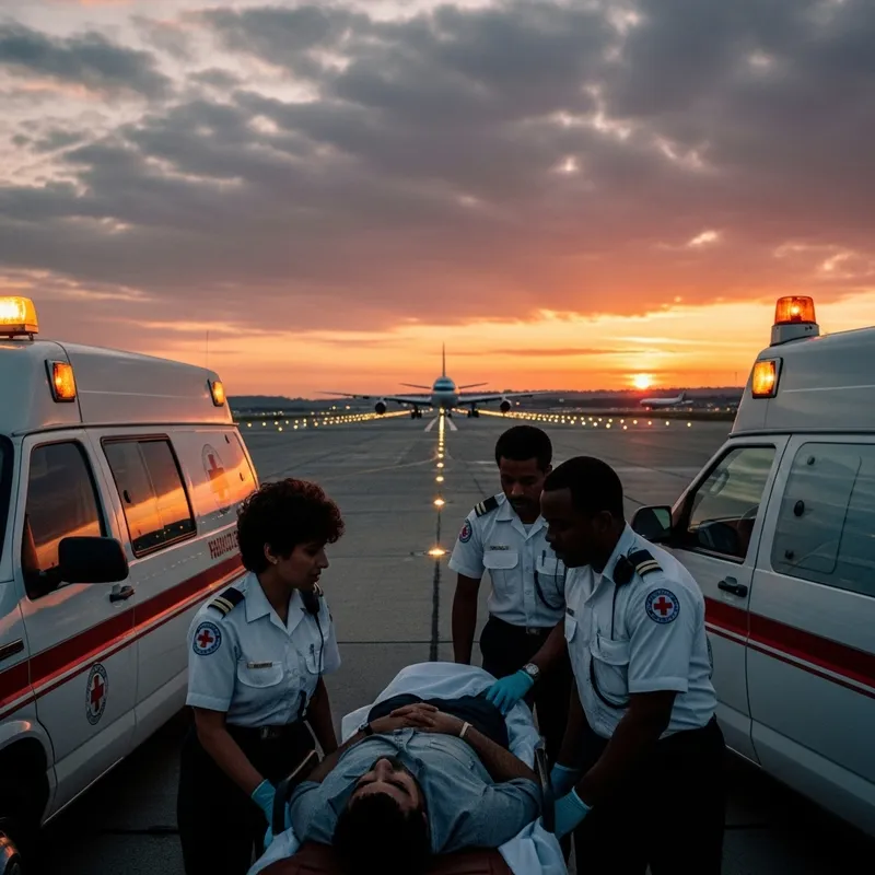 Hyperrealistic 1980s International Airport Rescue Scene