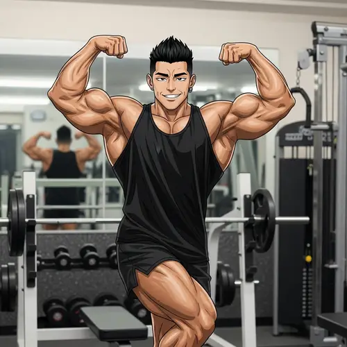 Muscular Gym Enthusiast Flexing - Fitness Inspiration
