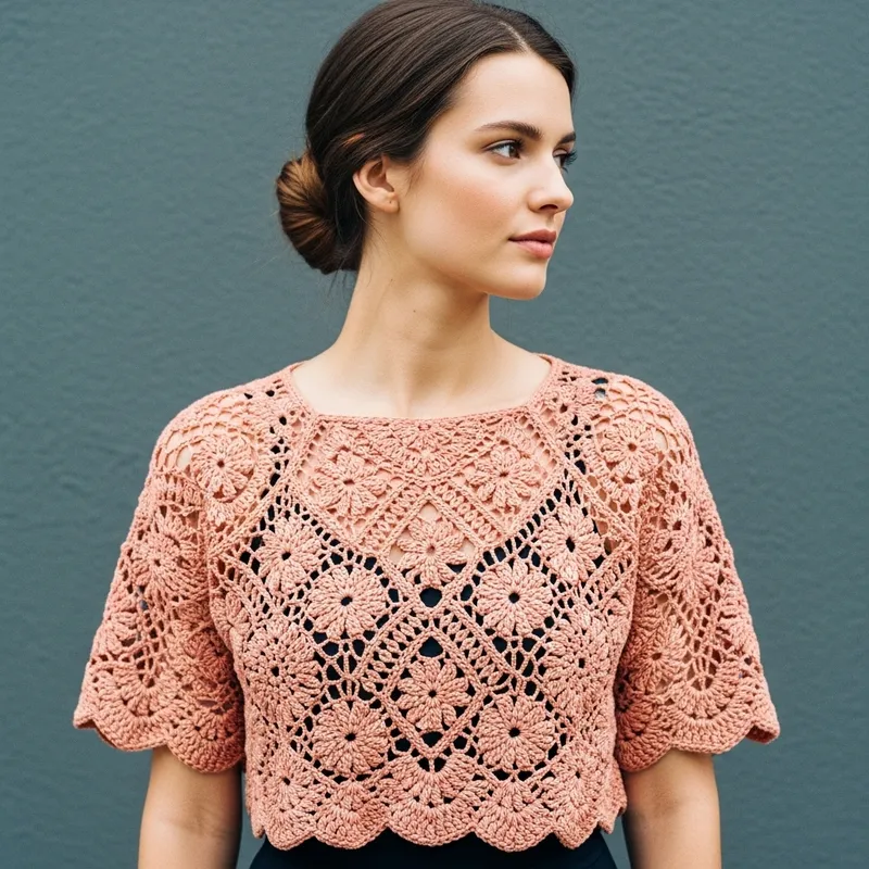 Elegant Light Coral Crochet Top | Handcrafted Stunning Design
