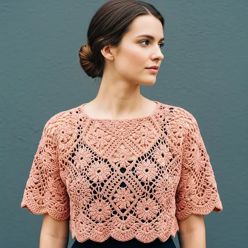 Stylish Light Coral Crochet Top for Women | Crafted with High-Quality Yarn