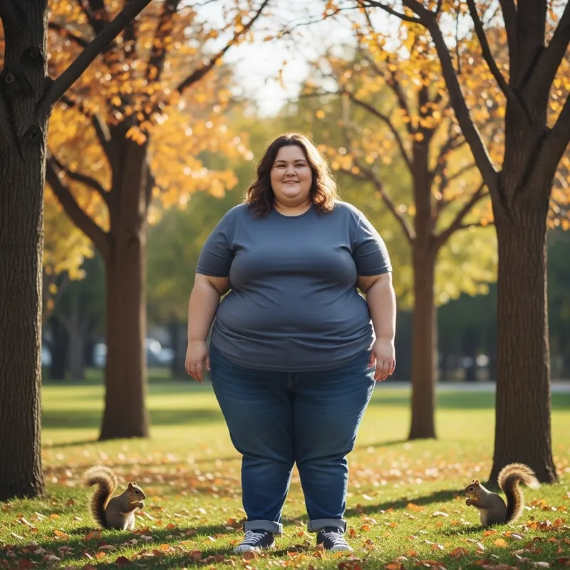 Overweight Person Enjoying Nature in Local Park